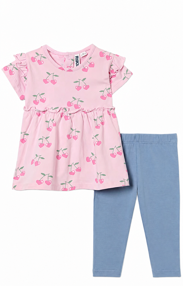 Girls Cherry Print Dress & Leggings Set