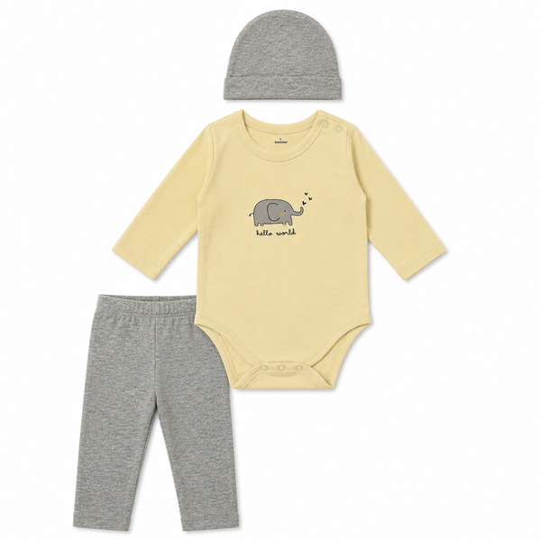 Elephant Print Baby Bodysuit 3-Piece Set