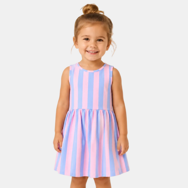 Blue&Pink Striped Sleeveless Dress
