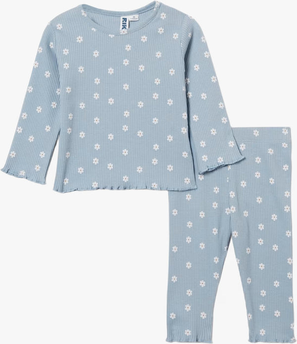 Blue Flower Print Dress 2pc