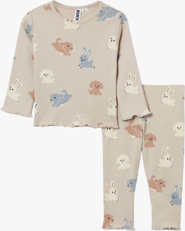 Beige Printed 2 Piece Suit