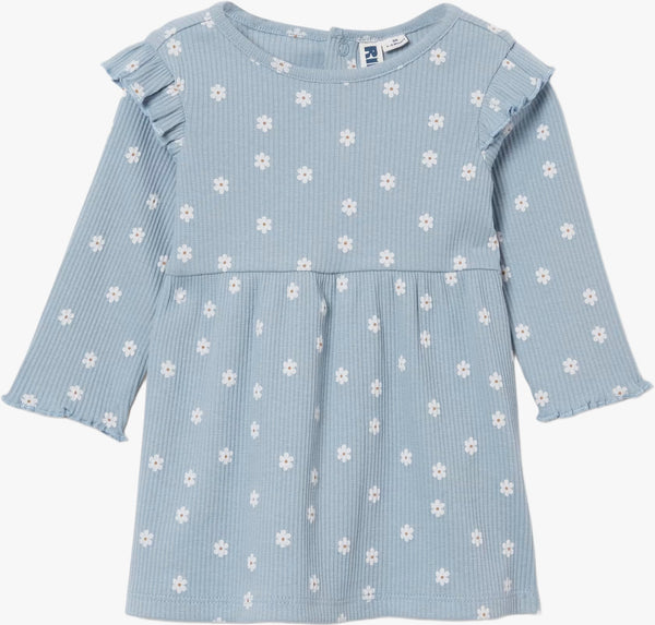Blue Flower Ribbed Modest Dress