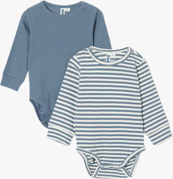 2-Pack Baby Ribbed Bodysuit Set – Blue &amp; Stripe Onesies